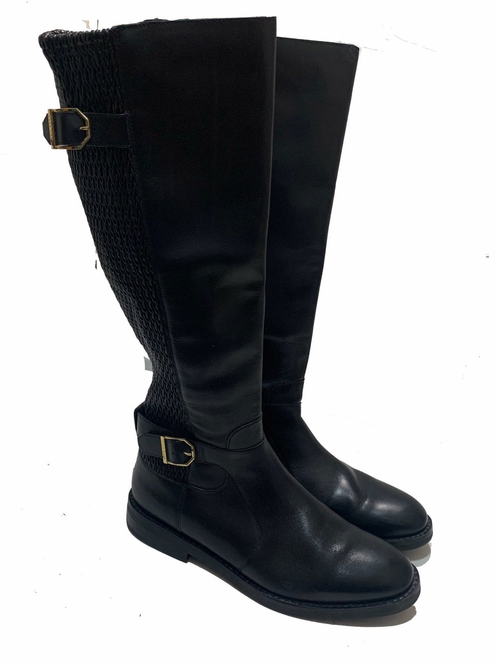 Cole Haan Black Tall Riding Boots with Buckle Detail - Women